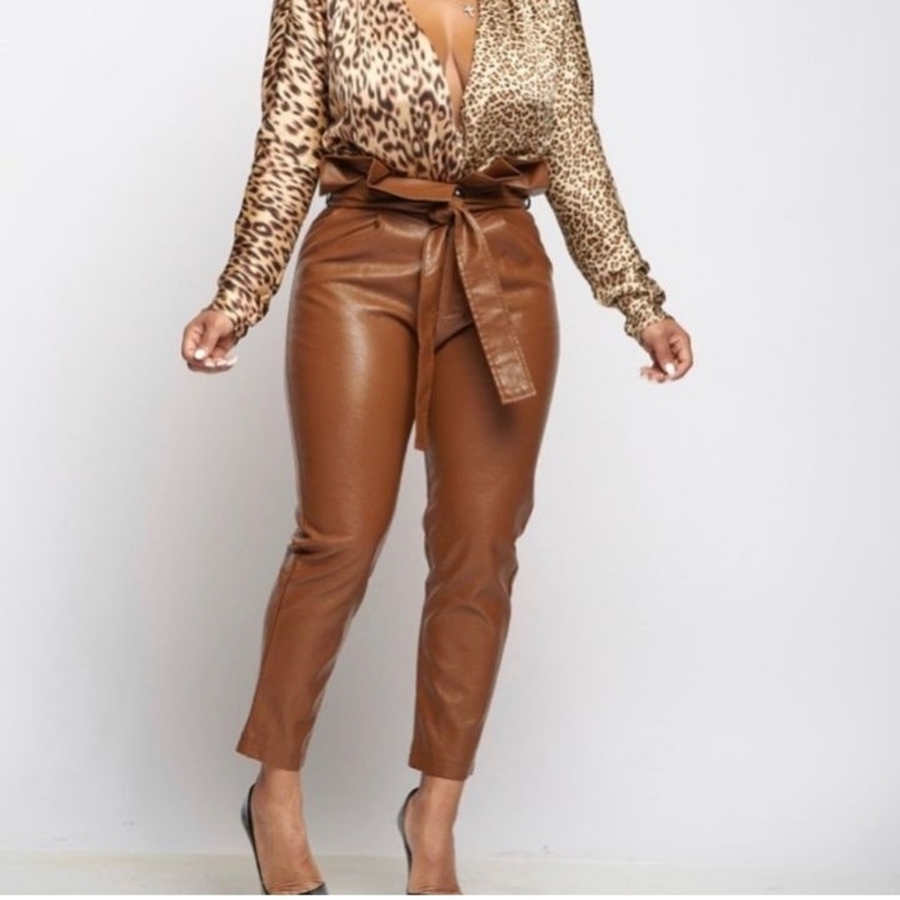 High waisted leather pants